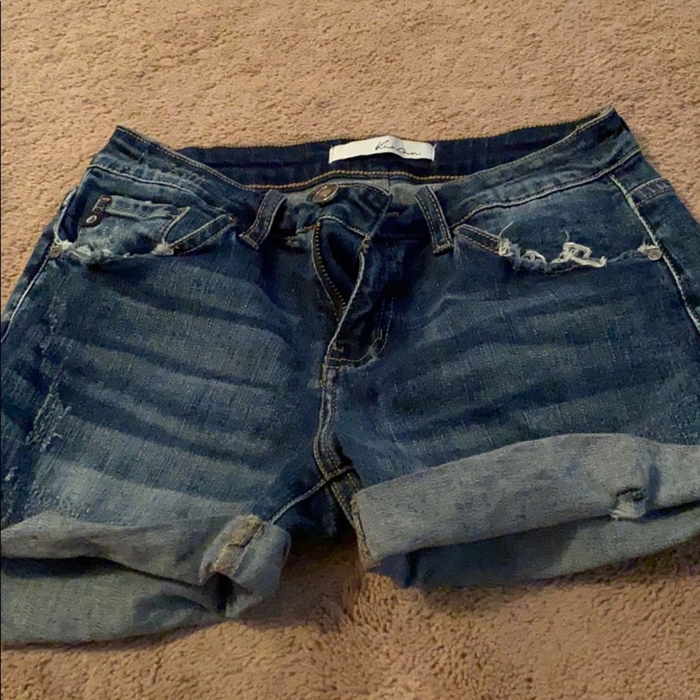 Distressed denim shorts